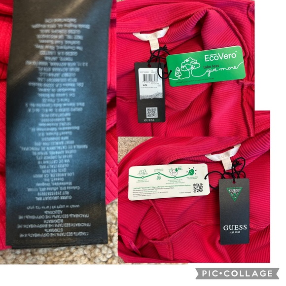 Guess Amelia Off Shoulder Fitted Ribbed Top In Fruit Punch Pink Sz L NWT - Picture 9 of 11